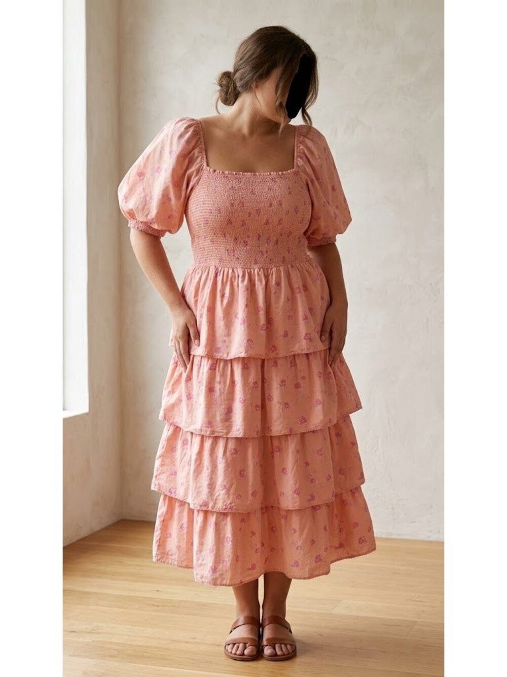 LoveShackFancy 1X Pink Floral Tiered Ruffle Puff Sleeve Maxi Dress Romanticcore
